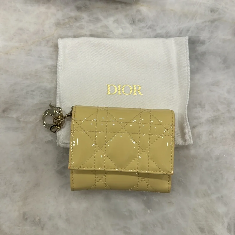 Christian Dior Lady Dior Lotus Cannage Patent Calf Leather Trifold Wallet